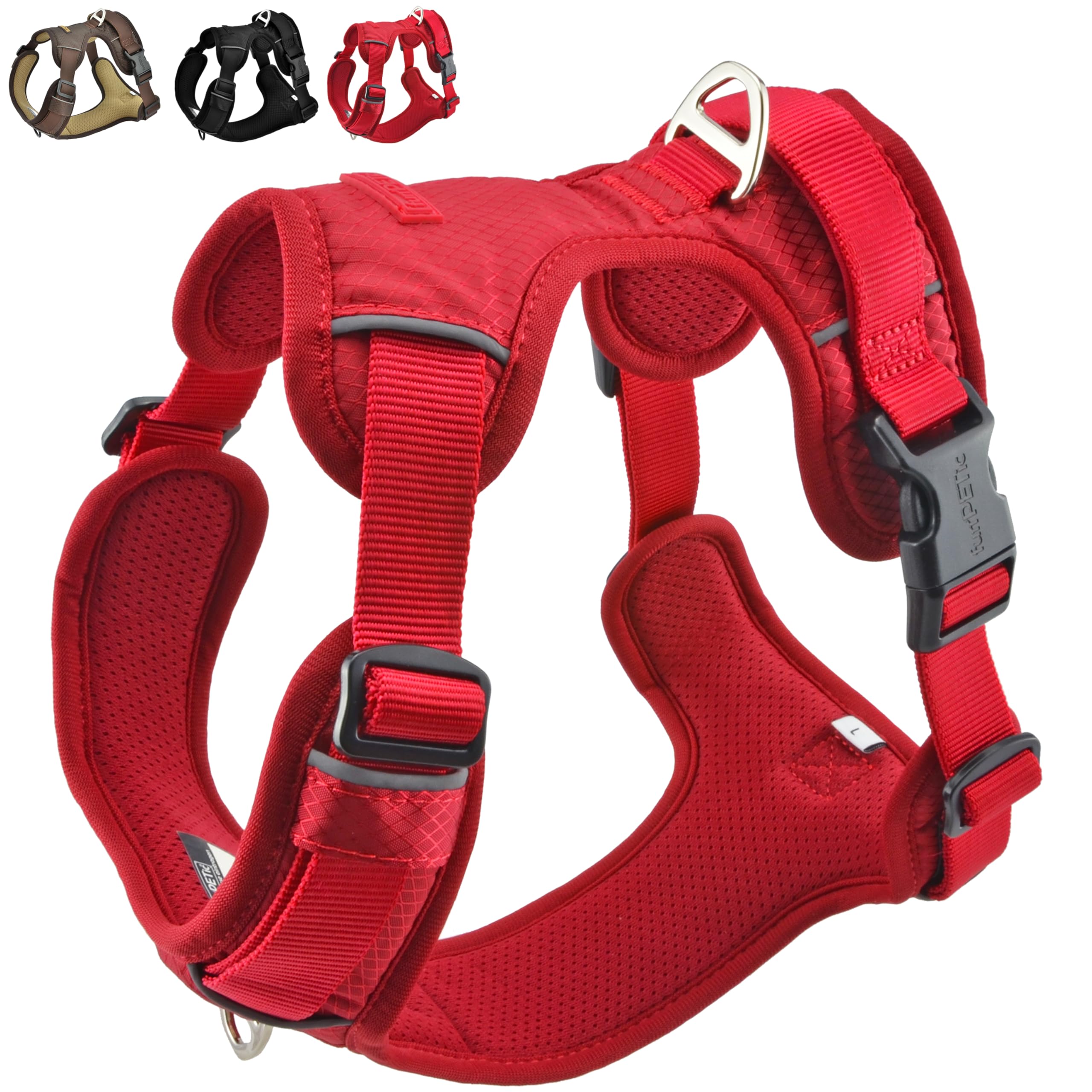 funPETic Arnés para perros Essential – Arnés antitirones reflectante, acolchado y transpirable – Arnés de pecho para perros medianos y grandes (L – Berry Red)