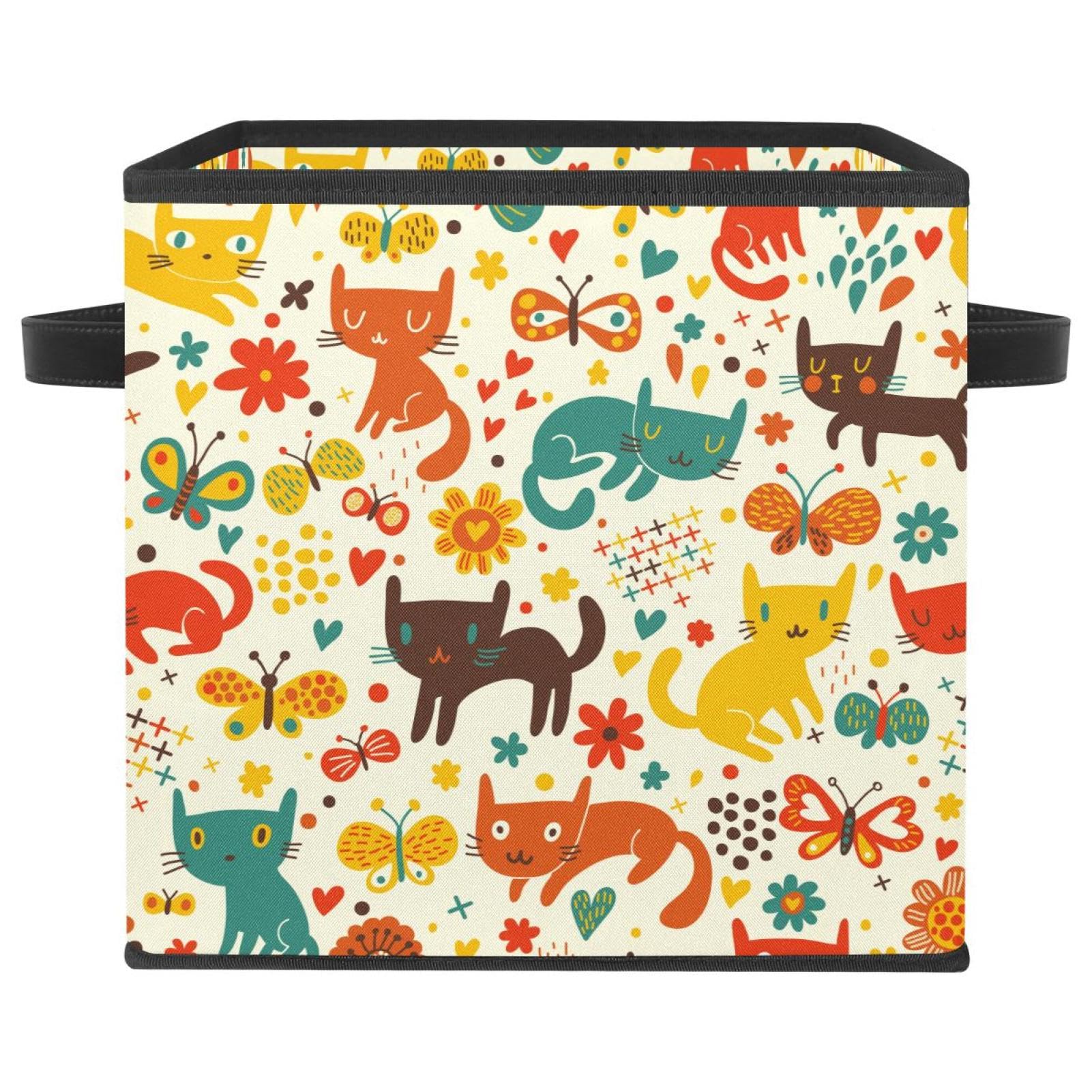 Panier de rangement en tissu pour chambre et placard au motif rétro chat