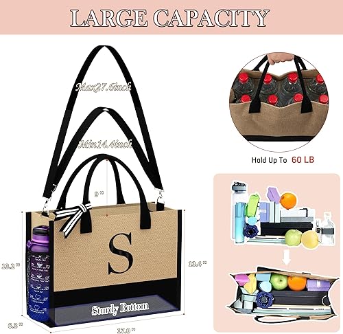 Miniatura 5 de Jute Initial Tote Bag Burlap Beach Bag Personalized Birthday Gifts for Women Teacher Mom Bridal Bridesmaid Gifts