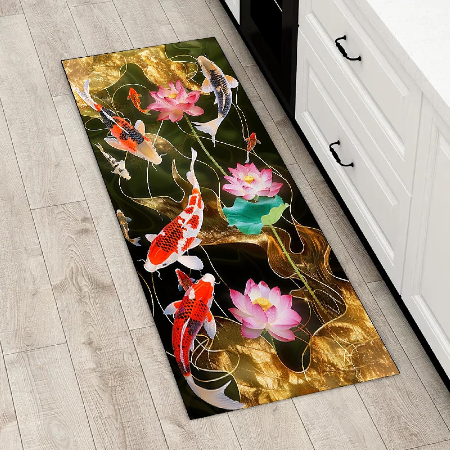 Kitchen Rugs Lotus Koi Carp Floor Mat Non Slip Welcome Entryway Doormat for Living Room Bedroom Area Rug Home Decor 80x200cm