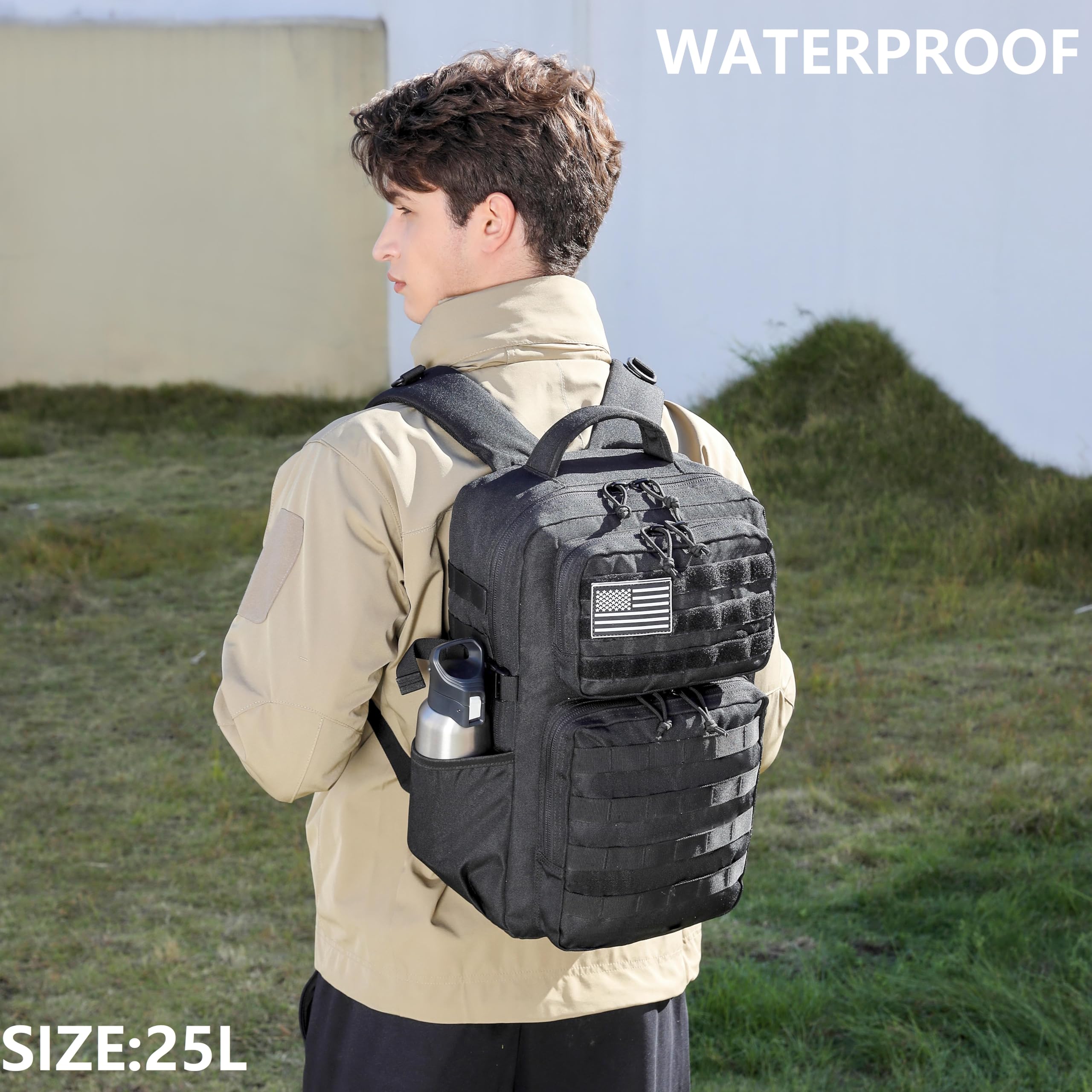 Mochila Táctica Militar De 65L - Bolsa De Asalto Impermeable Con Sistema Molle, Camuflaje Negro (Talla L Mochila Táctica Militar De 65L - Bolsa De Asalto Impermeable Con Sistema Molle, Camuflaje Negro (Talla L