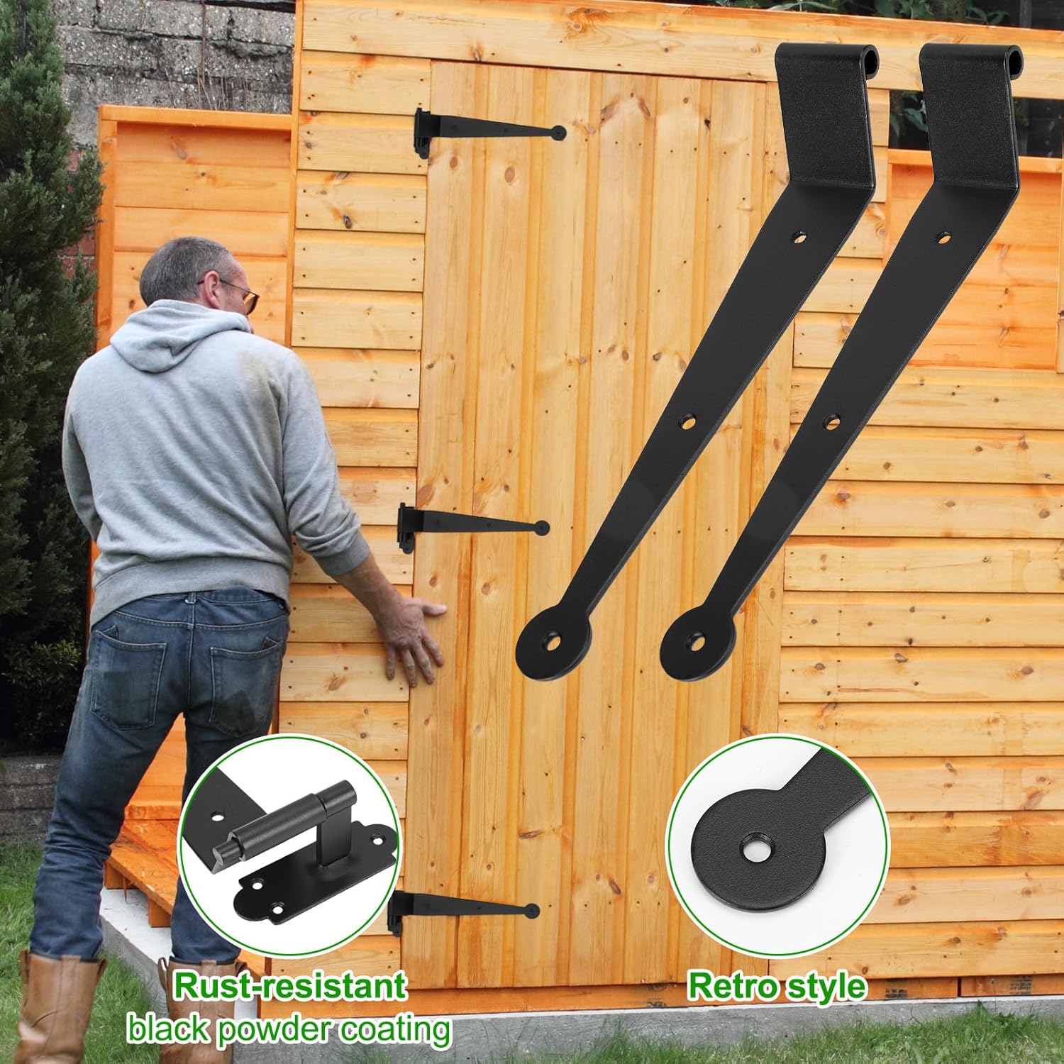 Shimeyao 8 Pack 12 Inch Heavy-Duty Wrought Iron Blind Shutter Hinge Black Powder Coated Offset Strap Lift Off Pintle Hinge Black Pin Hinges for Wood Frame, Gates, Doors, Window