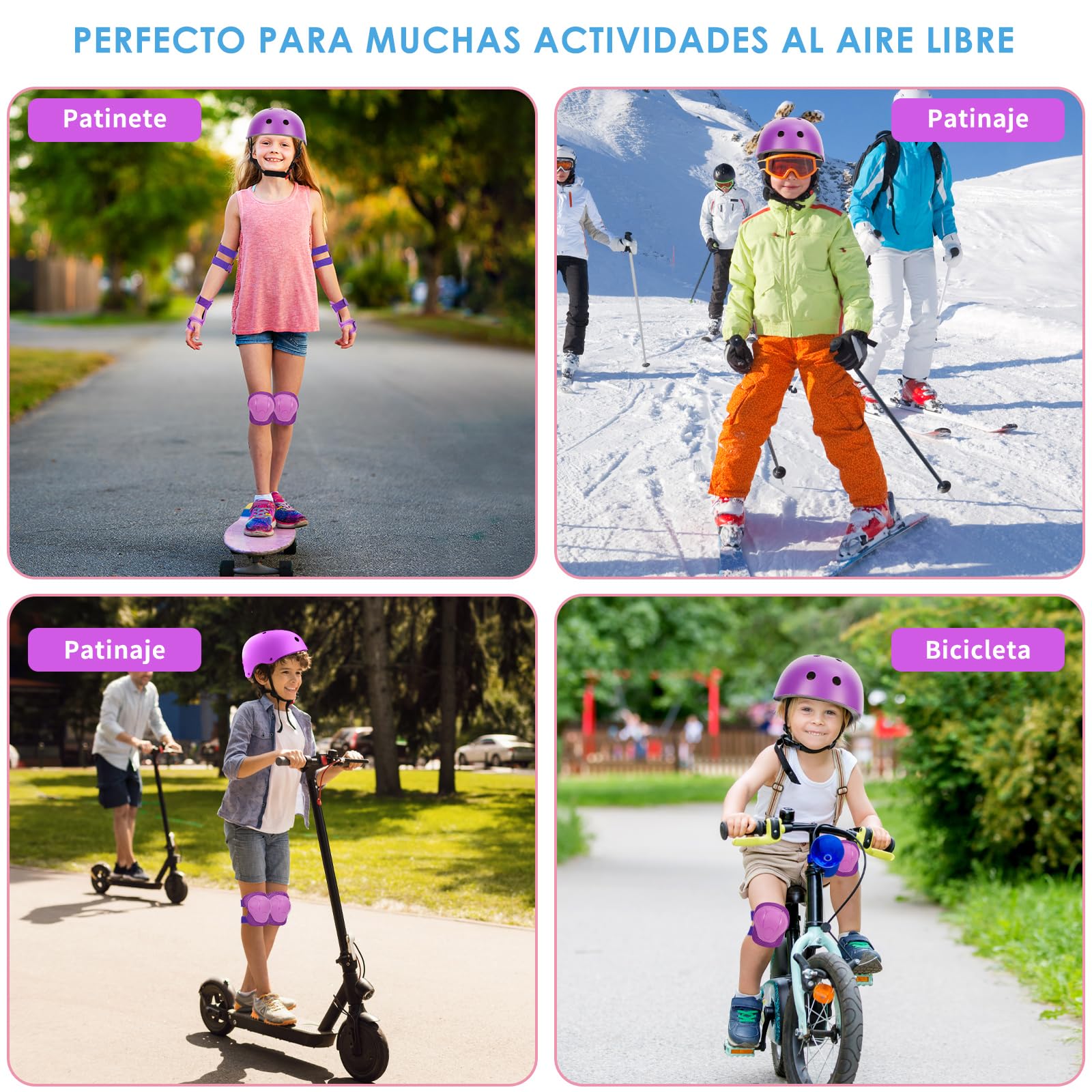 ZWOOS Protecciones Patines Niño 7PCS Casco Rodilleras Coderas Muñequeras Ciclismo Patinaje