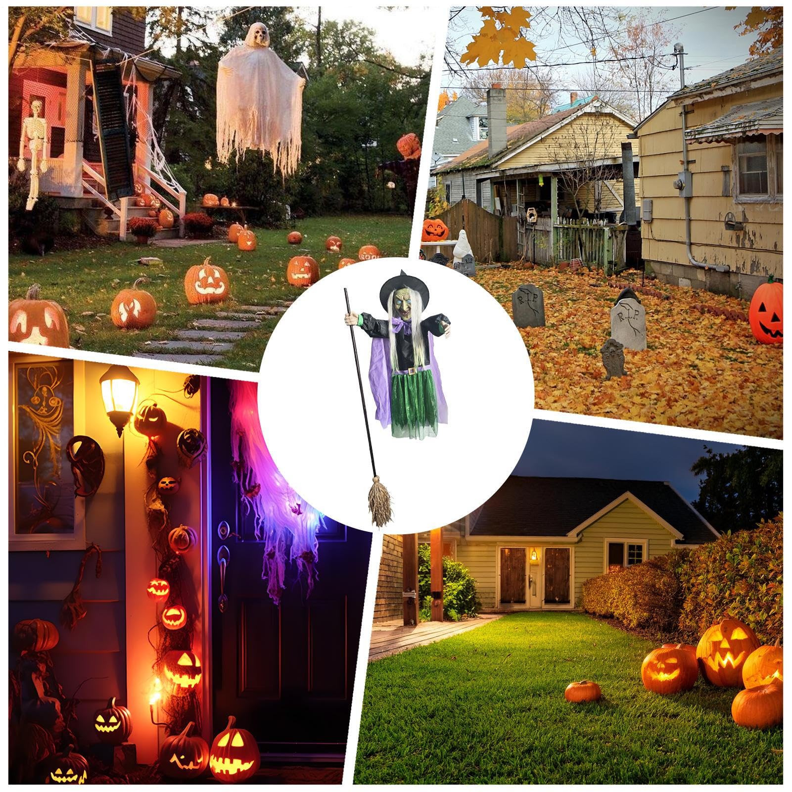 Halloweenowe Dekoracje Zewnętrzne Z Czarownicą Straszne Rekwizyty, | Halloweenowa Na Miotle Ze Świecącymi Oczami na Imprezę Nawiedzony Dom Ogród Trawnik Wewnątrz