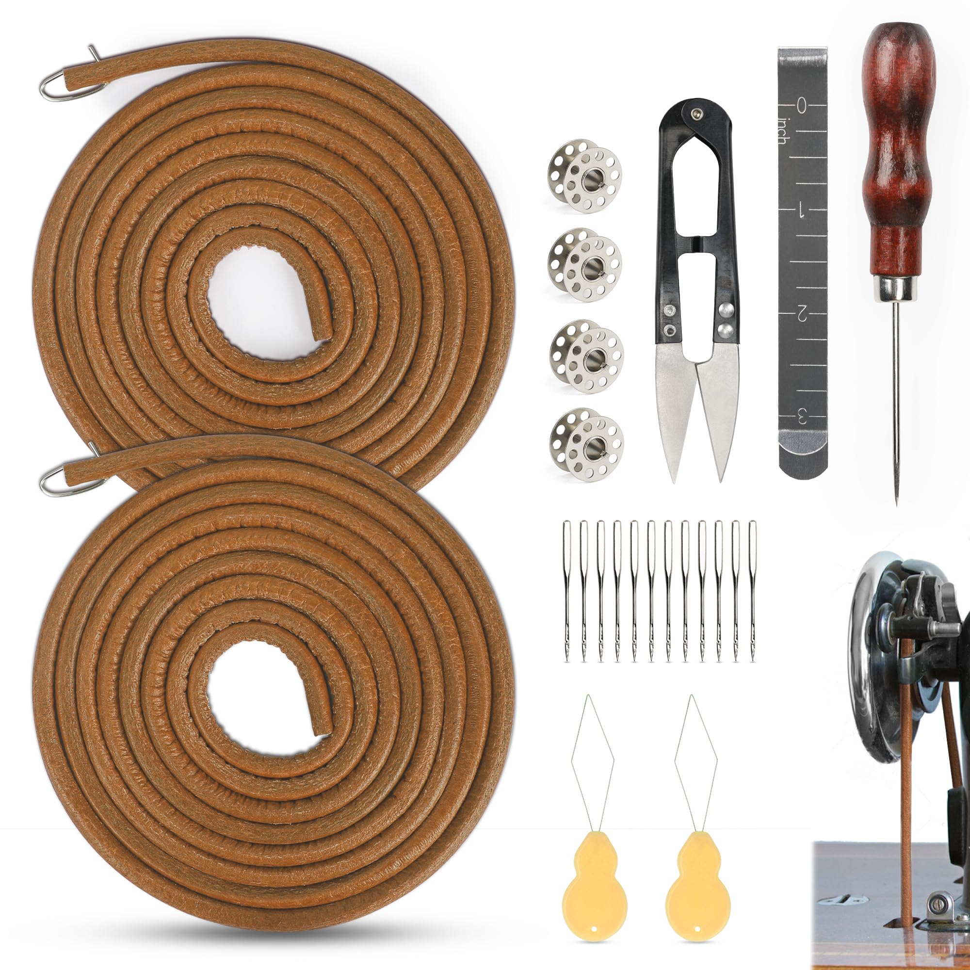 2 PCS Treadle Sewing Machine Belt,72 Inch 3/16" Sewing Treadle Belts Replacement Leather Belt with Hook for Singer/Jones Sewing Machine Total 23 PCS