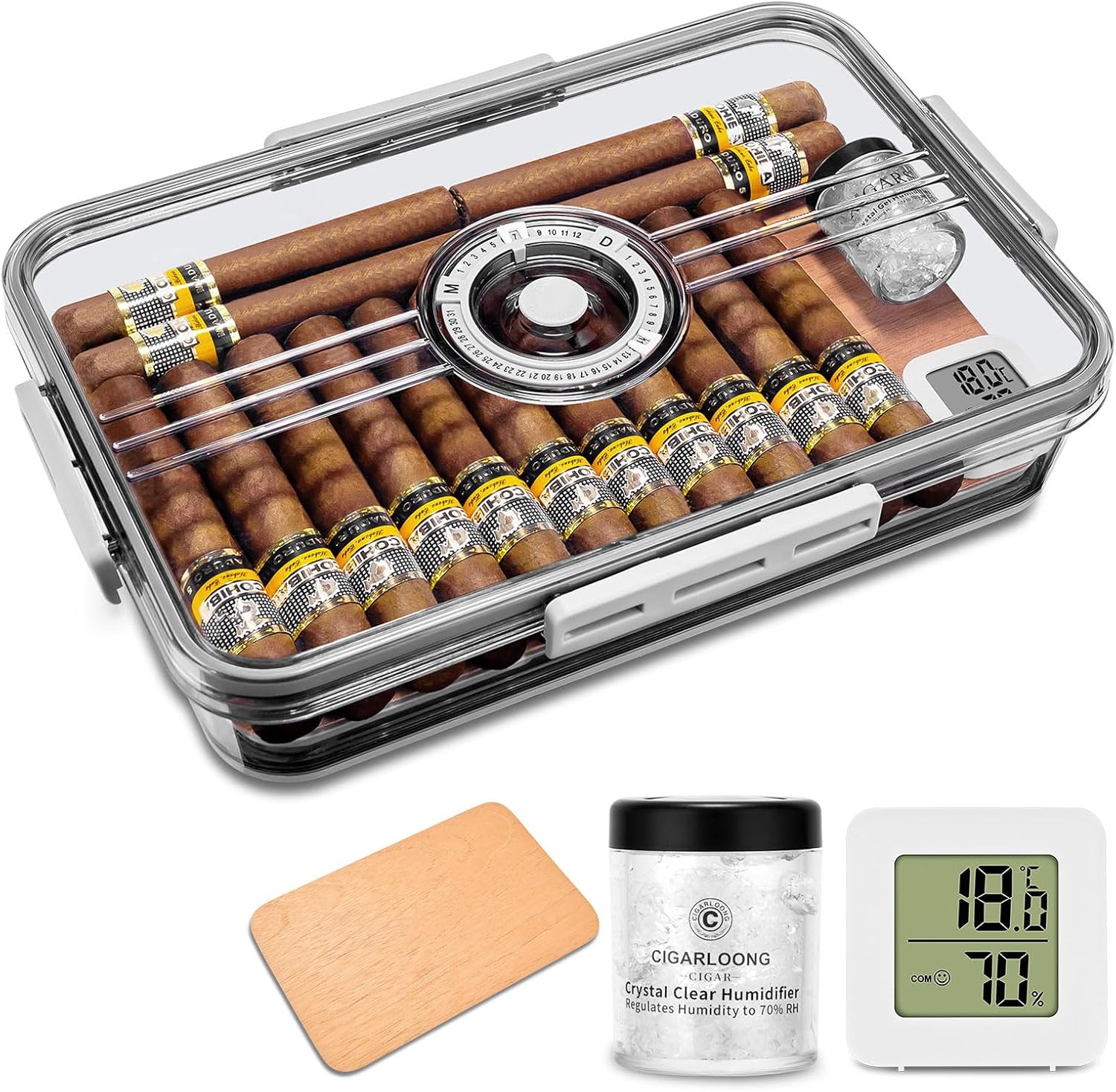 Cigar Humidor Clear Acrylic Humidor Spanish Cedar Plank Cigar Case Box Plastic