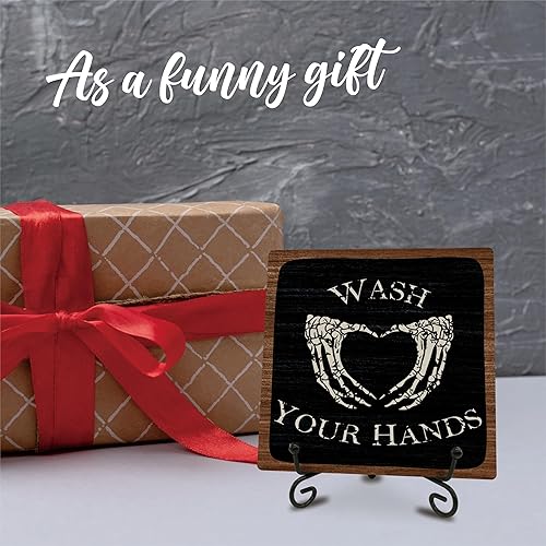 Miniatura 4 de Letrero gótico de madera con soporte de hierro, placa de madera para amigos, compañeros de trabajo, estante de decoración de baño de esqueleto,