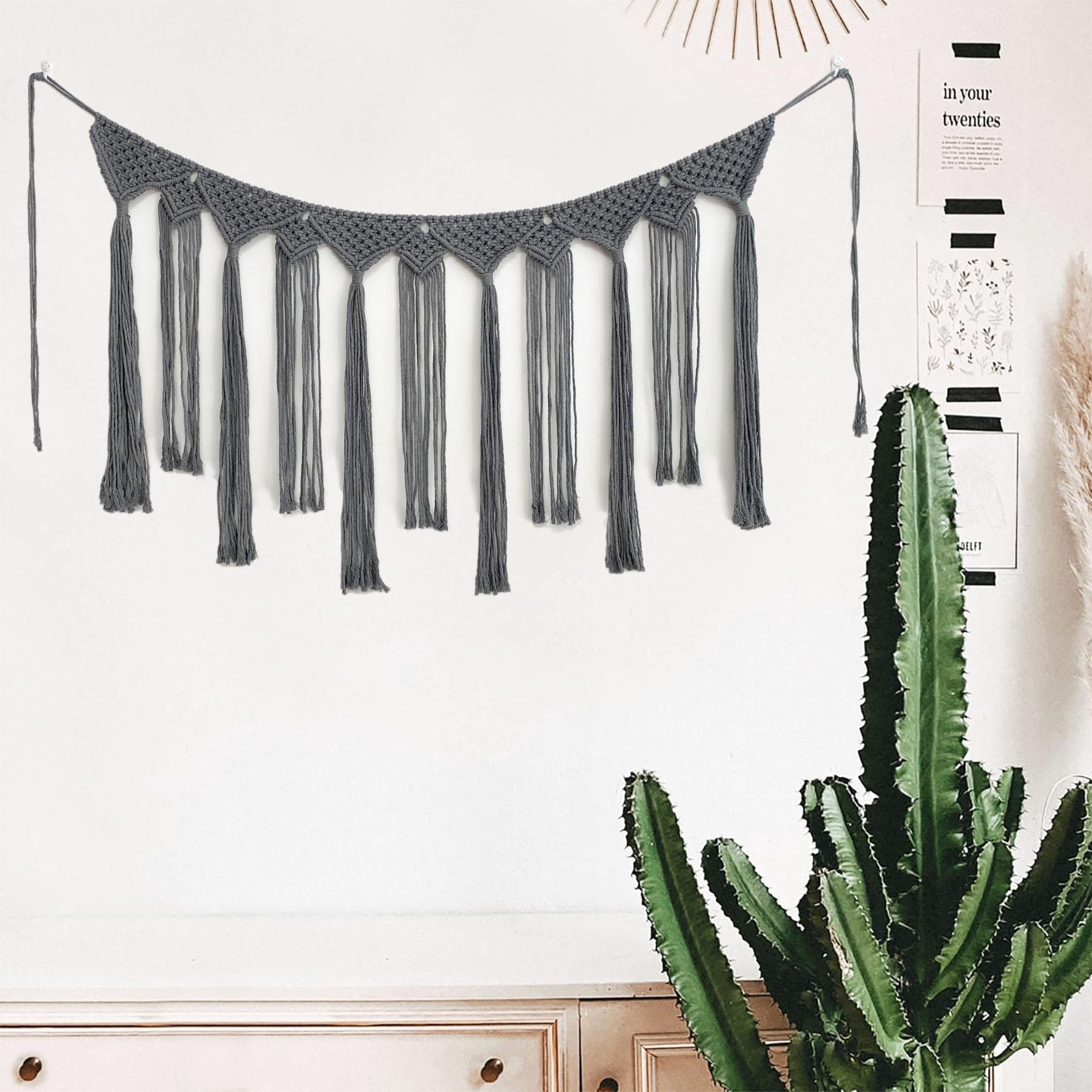 Youngeast Handmade Boho Macrame Wall Hanging Home Décor Woven Tapestry 39.5 x 15.7 Inches