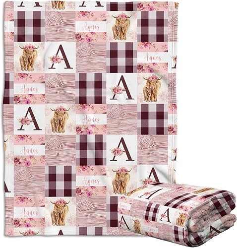 Mantas de vaca Highland para niñas, mantas de bebé personalizadas con nombre, cosas de bebé, mantas occidentales de bebé rosa, mantas de bebé