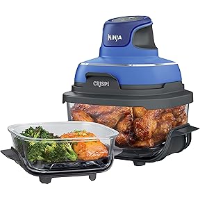 Ninja Crispi 4-in-1 Glass Air Fryer | 450°F | Non-Toxic | 4QT & 6-Cup Glass Containers w/Lids | Microwave, Freezer, Dishwasher Safe | Max Crisp, Air Fry, Bake, Recrisp | Cyberspace Gray, FN101GY