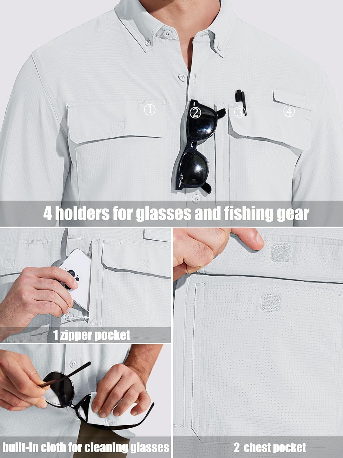 MAGCOMSEN Men's Sun Protection Fishing Shirts Long Sleeve UPF 50+ Quick Dry Cooling Button Down Shirt for Hiking Safari - Image 7