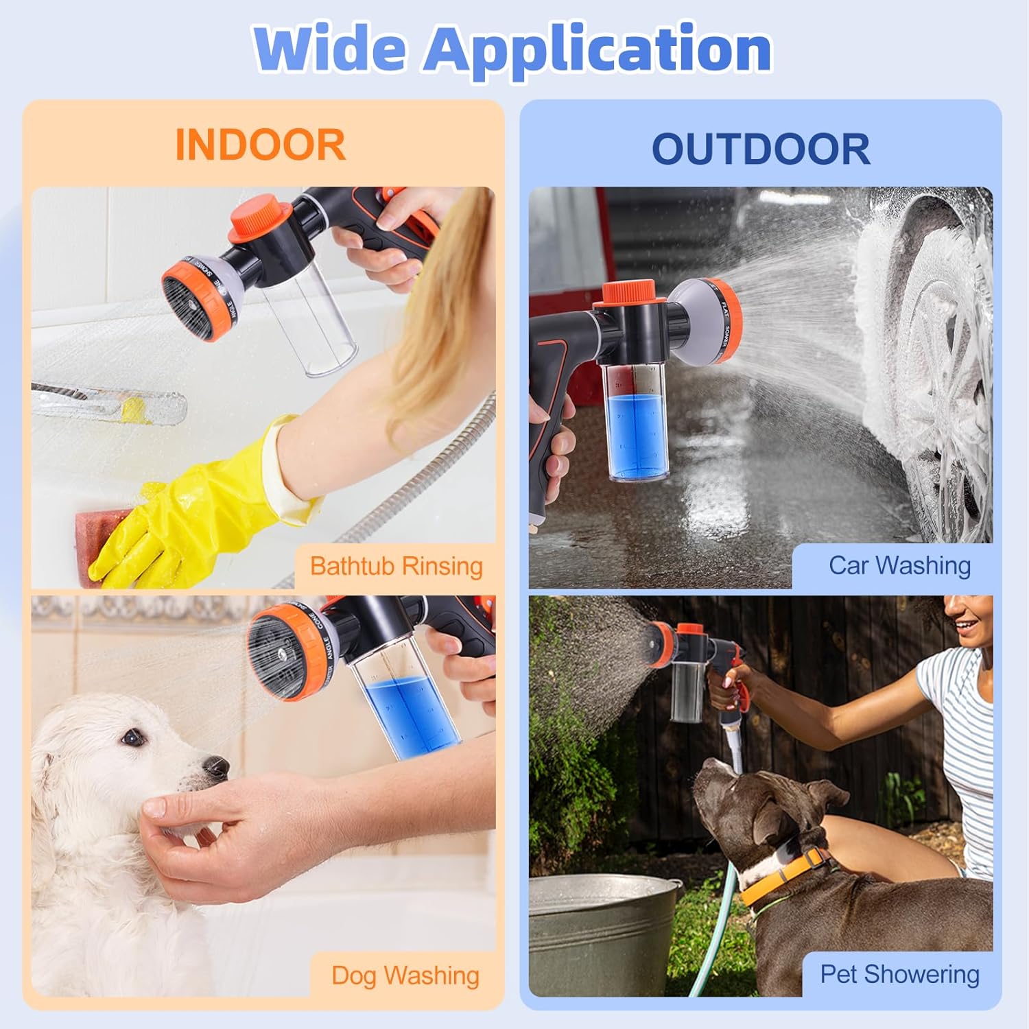 犬用シャワーアタッチメント ペットの入浴と洗濯用 10モード ハンドヘルドスプレー 金属製ダイバーター付き ステンレススチールホース