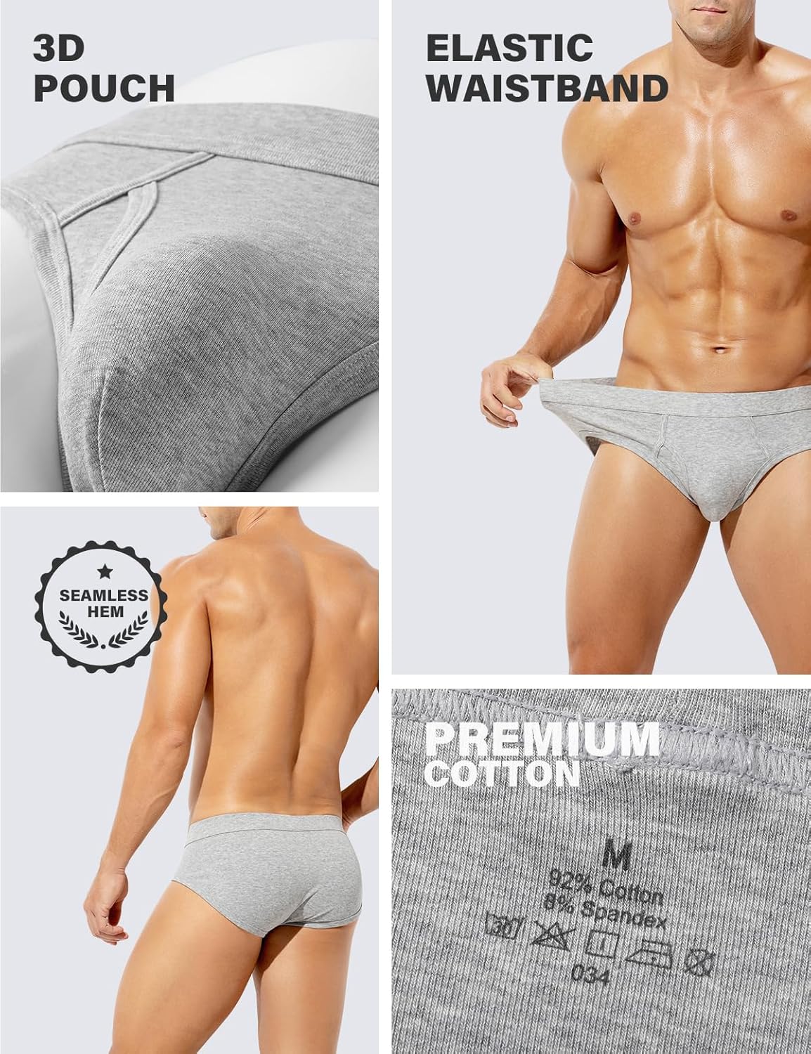 Arjen Kroos Mens Cotton Briefs Low Rise Breathable Pouch Underwear Underpants with Opening Fly 3 Pack - Image 2