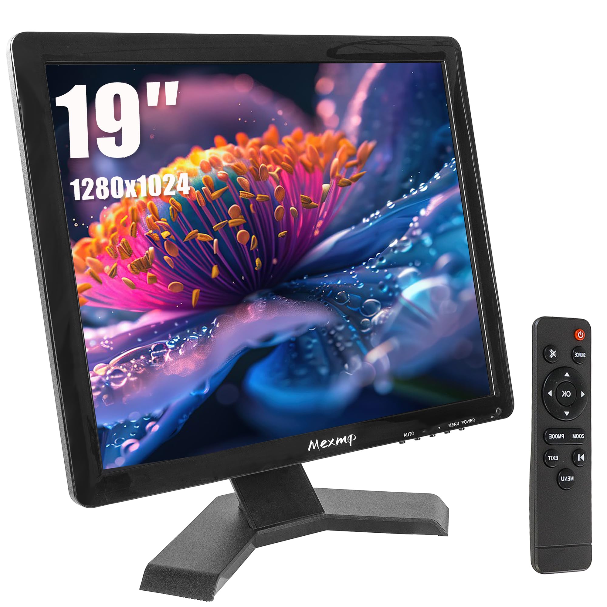 Mexmp 19インチ 液晶監視モニター 1280×1024 4:3 HDMI/VGA/AV/BNC/USB接続対応 リモコン内蔵スピーカー付き CCTV・セットトップボックス用