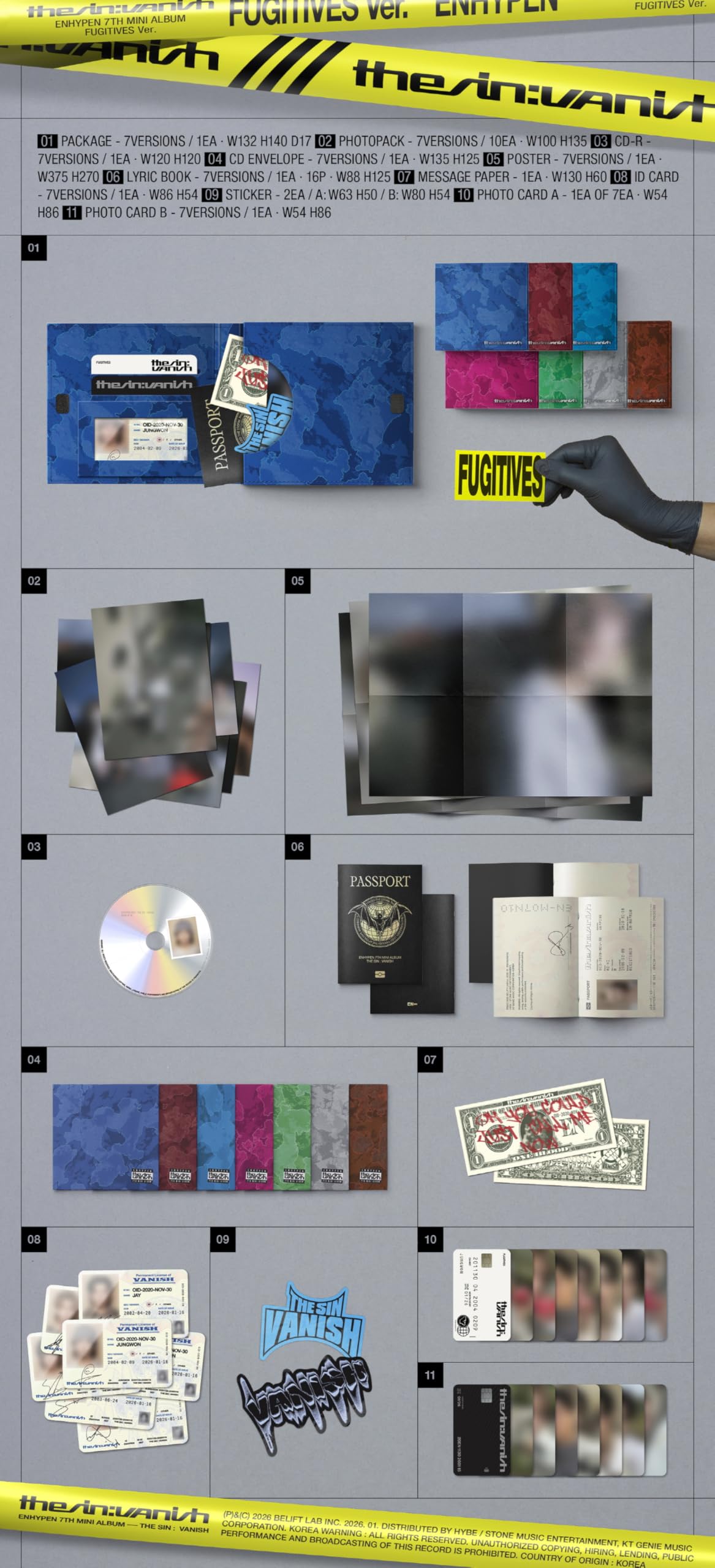 ENHYPEN THE SIN : VANISH) 7形態未開封 ，5set ENHYPEN - [THE SIN : VANISH] 7th Mini Album 3 Version SET