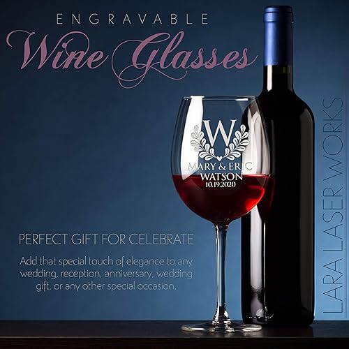 Miniatura 2 de Juego de 2 copas de vino personalizadas con monograma, 20 onzas (diseño 5, copa de vino)