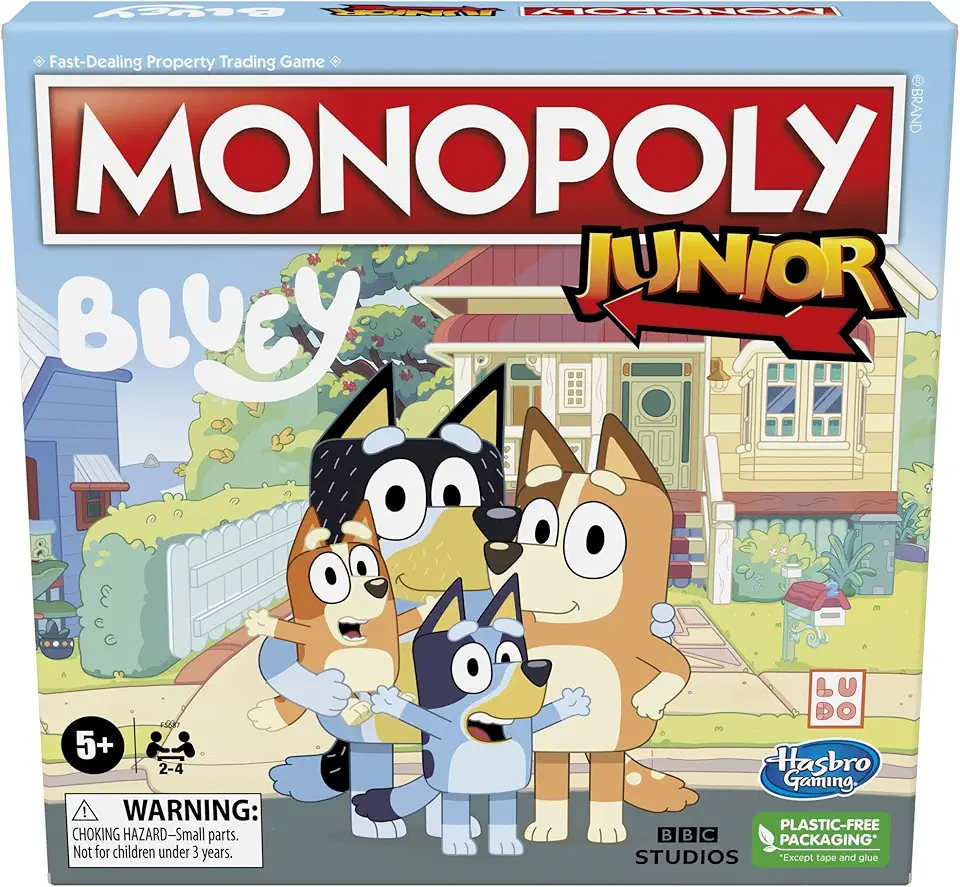 Hasbro Gaming Monopoly Junior Bluey Edition Board Game | Kids Play as Bluey, Bingo, Mum &amp; Dad for Girls &amp; Boys | Ages 5+ (Amazon Exclusive)