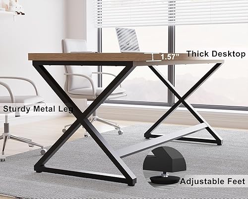 Miniatura 6 de IBF Rustic Computer Desk, Modern Metal Home Office Desk, Farmhouse Work Study Writing Desk in Bedroom, Minimalist Wood Laptop Executive Workstation