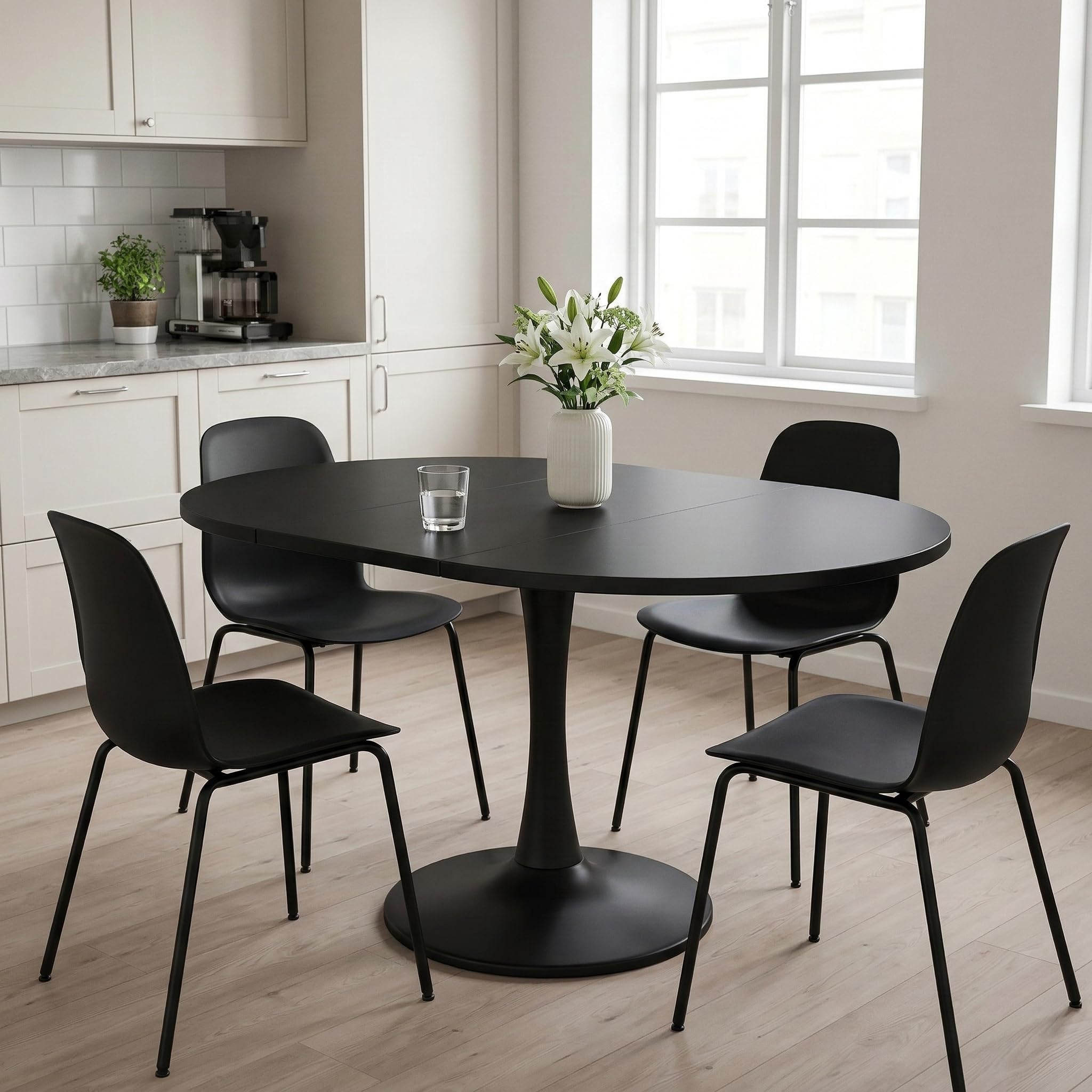 Tavolo da pranzo rotondo estensibile, 100/140 x 40 x 75 cm, tavolo da cucina per 2-6 persone, tavolino ausiliario/tavolo da pranzo - piano in legno e gambe in ferro, tavolo rotondo/tavolo