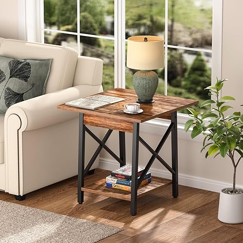 Miniatura 6 de GreenForest - Mesa auxiliar de 24 pulgadas para sala de estar, mesas laterales grandes cuadradas con estructura en X, mesita de noche industrial