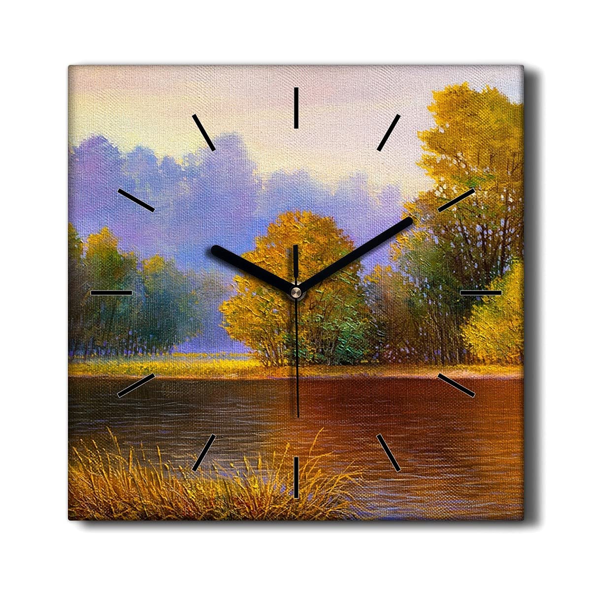 Horloge sur Toile 30x30cm Salon Décoration Murale Sans Tic-Tac Nature de la Rivière