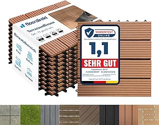 Floordirekt WPC Fliesen 30x30 cm, 1m² = 11 Terrassenfliesen, Klickfliesen, Balkonfliesen in Holzoptik - Bodenbelag für Balkon & Terrasse - wetterfest mit Drainagefunktion | Hellbraun | Royal
