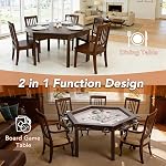 Solid Wood Board Game Table for 4-6 Players, Hexagonal Dining/Poker/Card Games Table with Big Play Area, Removable Top, Includes Game Mat, 6*Cup Holders & Hobby Tray, Black Walnut