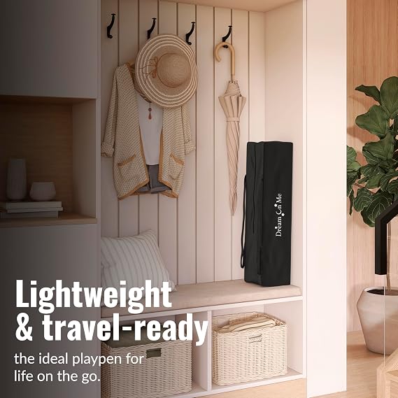 Dream On Me Nest Portable Playard in Black with Carrybag an Shoulder Strap, Lightweight, Packable and Easy Setup Baby Playard, Breathable Mesh Sides and Soft Fabric -  with a Removable Padded Mat