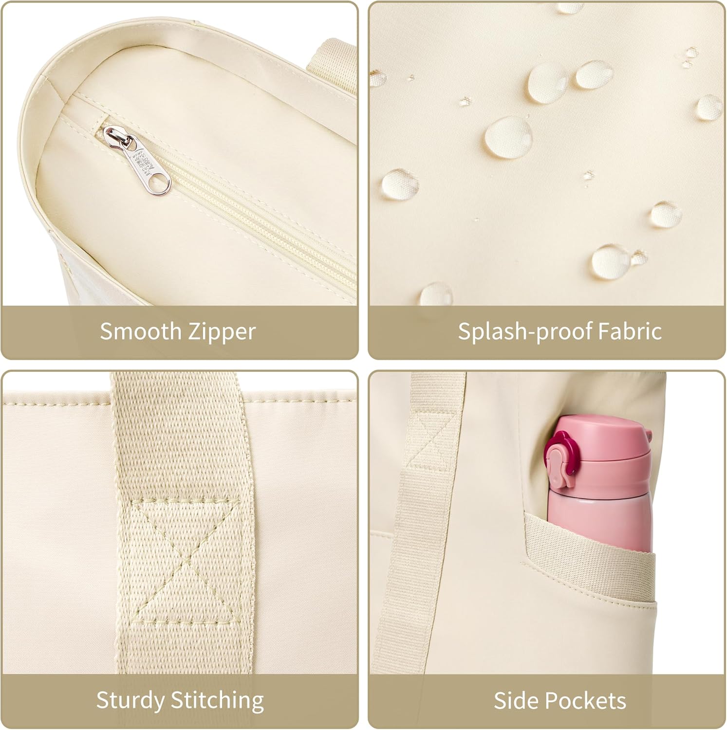 WLLWOO Large Tote Bag, Zipper Shoulder Bag for Women Trolley Sleeve 15.6” Laptop Travel Work Daily Nurse Gym - Image 4