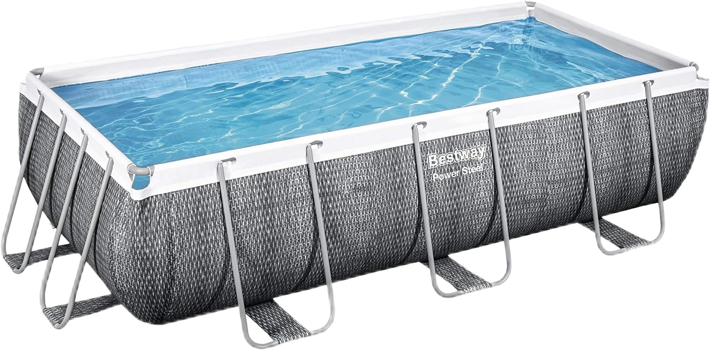 Bestway Power Steel Above Ground Pool, with Filter and Ladder, Grey Rattan Print, 13.3 ft