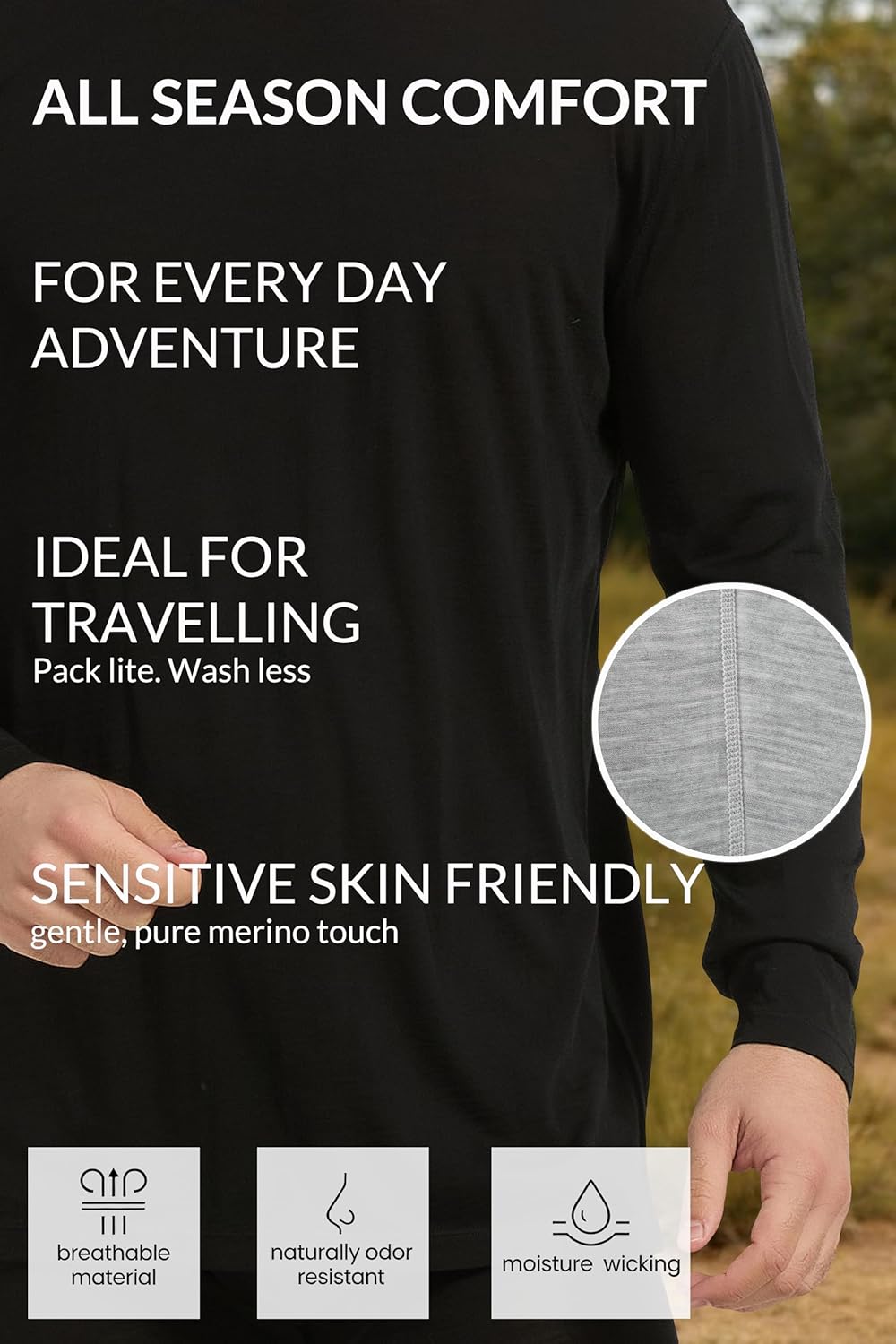 Merino Wool & TENCEL Blend Baselayer Set, Thermal Underwear for Men, Redefined Softness, Lightweight Comfort