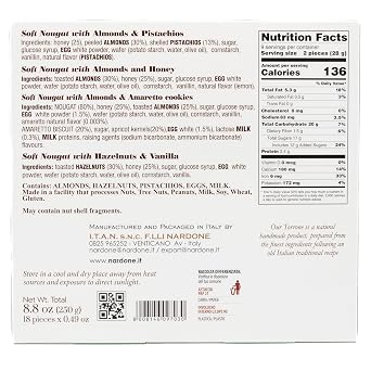 Itan 18 Piece Assorted Torrone Soft Nougat Candy, Made in Italy, 8.8oz (250g)