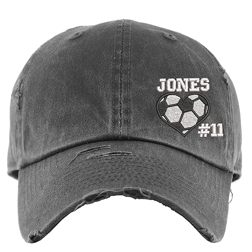 Miniatura 1 de Soccer Heart Hat wCustom Name andor Number  Distressed Baseball Cap or Ponytail Hat  Personalized Soccer Gift