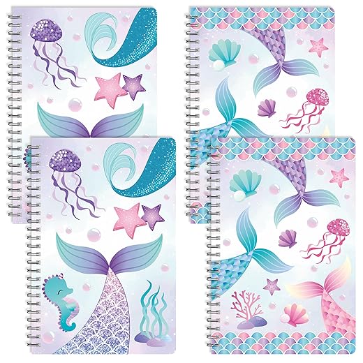B1ykin Mermaid Spiral Notebooks - 50 sheets 100 Pages A5 Spiral Notebook, Cute Wire Bound Notebook Journal Planner for School, College, Office Travel, Gift for Teen Girls Women (2 Pack)