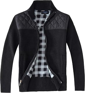 Men's Knitted Regular Fit Full Zip Cardigan Sweater with Soft Brushed Flannel Lining