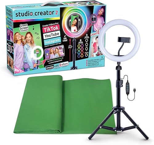 Canal Toys Nueva So DIY TikTok Instagram YouTube Anillo de Luz Multicolor con Pantalla Verde y Montura para Teléfono y Trípode. Kit de Creador de