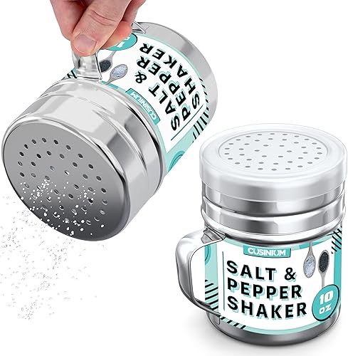 Miniatura 8 de CUSINIUM Salero de acero inoxidable de 10 onzas con tapa de plástico, con asa, paquete de 4