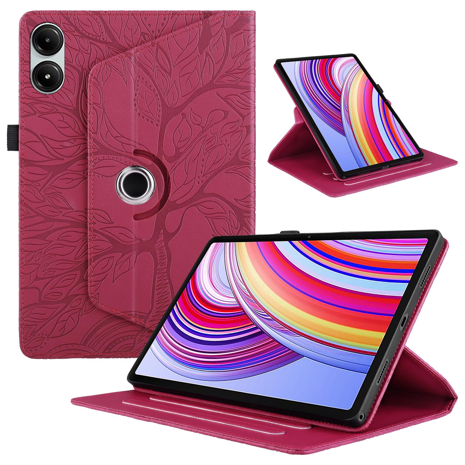 Hülle für Xiaomi Redmi Pad Pro 12.1 Zoll 2024 Case PU Leder Multi-Winkel 360 Grad Drehbare Leichte Schutzhülle Rotating Cover mit Stand Funktion - Rot