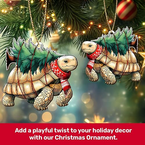 Miniatura 7 de Adorno de tortuga de Navidad, adornos colgantes de tortuga 2025, recuerdo de madera, regalos divertidos de Navidad para hombres y mujeres amantes de