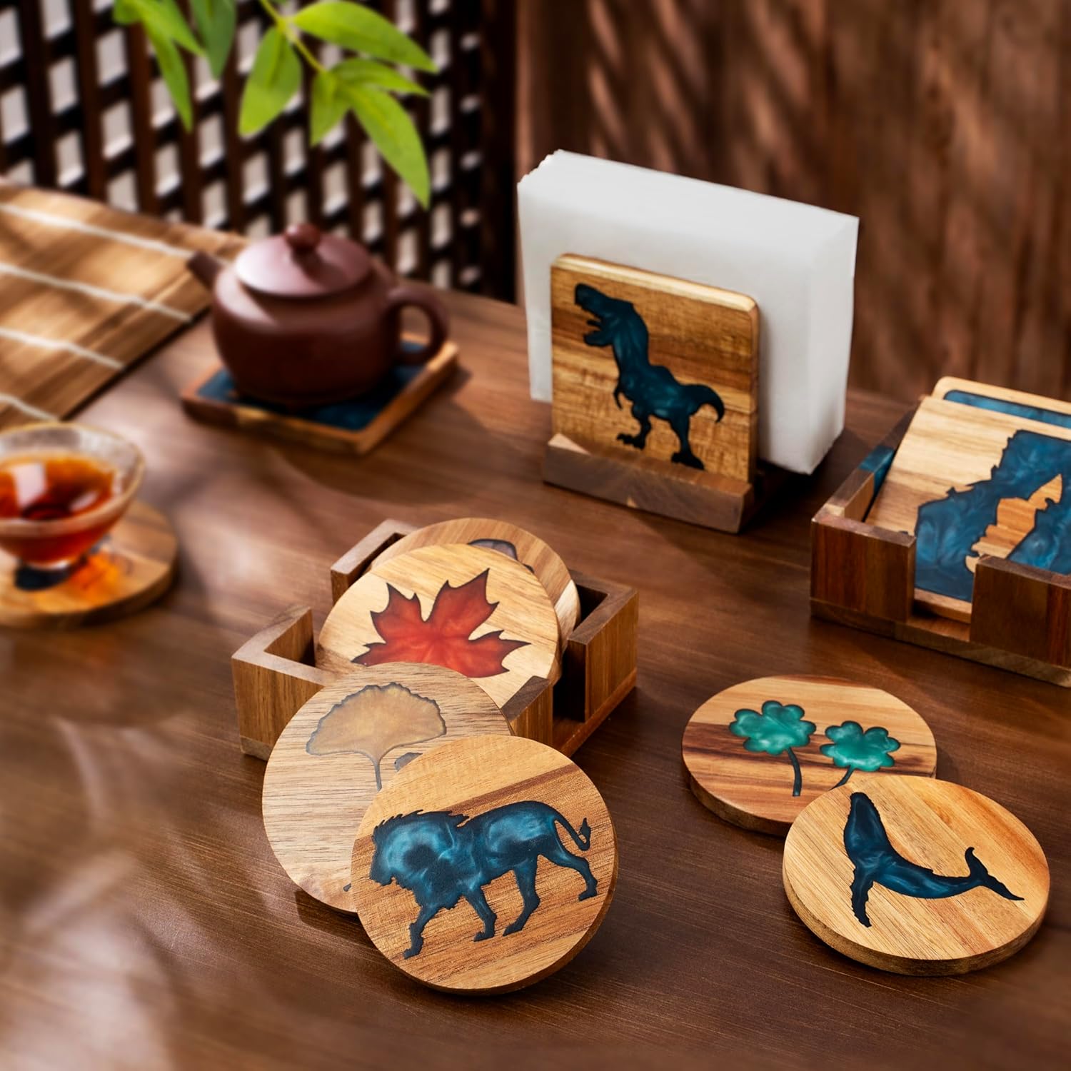 Resin Turtle Cutting Board with Resin Coaster Set Napkin Holder