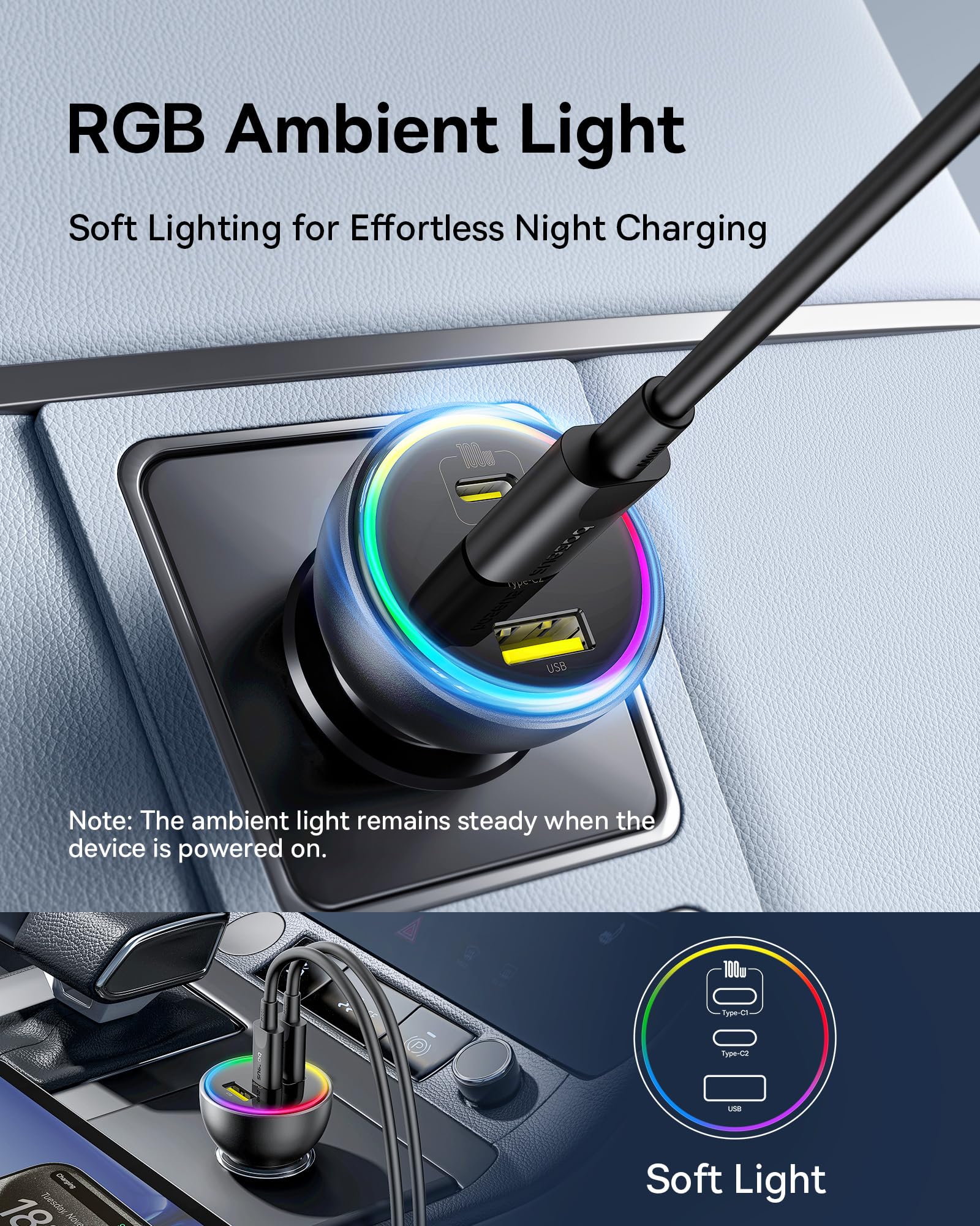 152.5W USB C Car Charger, Baseus Super Fast Charging 3 Ports Car
