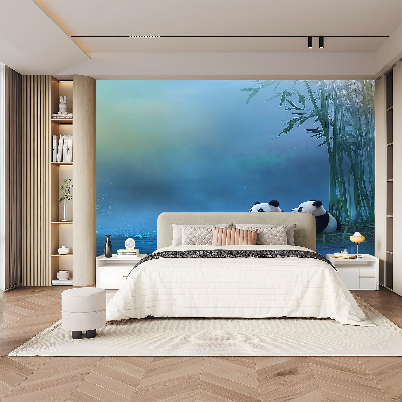Panoramiczna tapeta ze zwierzęciem orientalna panda niebieska czarna 200 x 140 cm (szer. x wys.) panoramiczna 3D nowoczesna dekoracja ścienna do salonu sypialnia wnętrze gigantyczne tapety kuchnie
