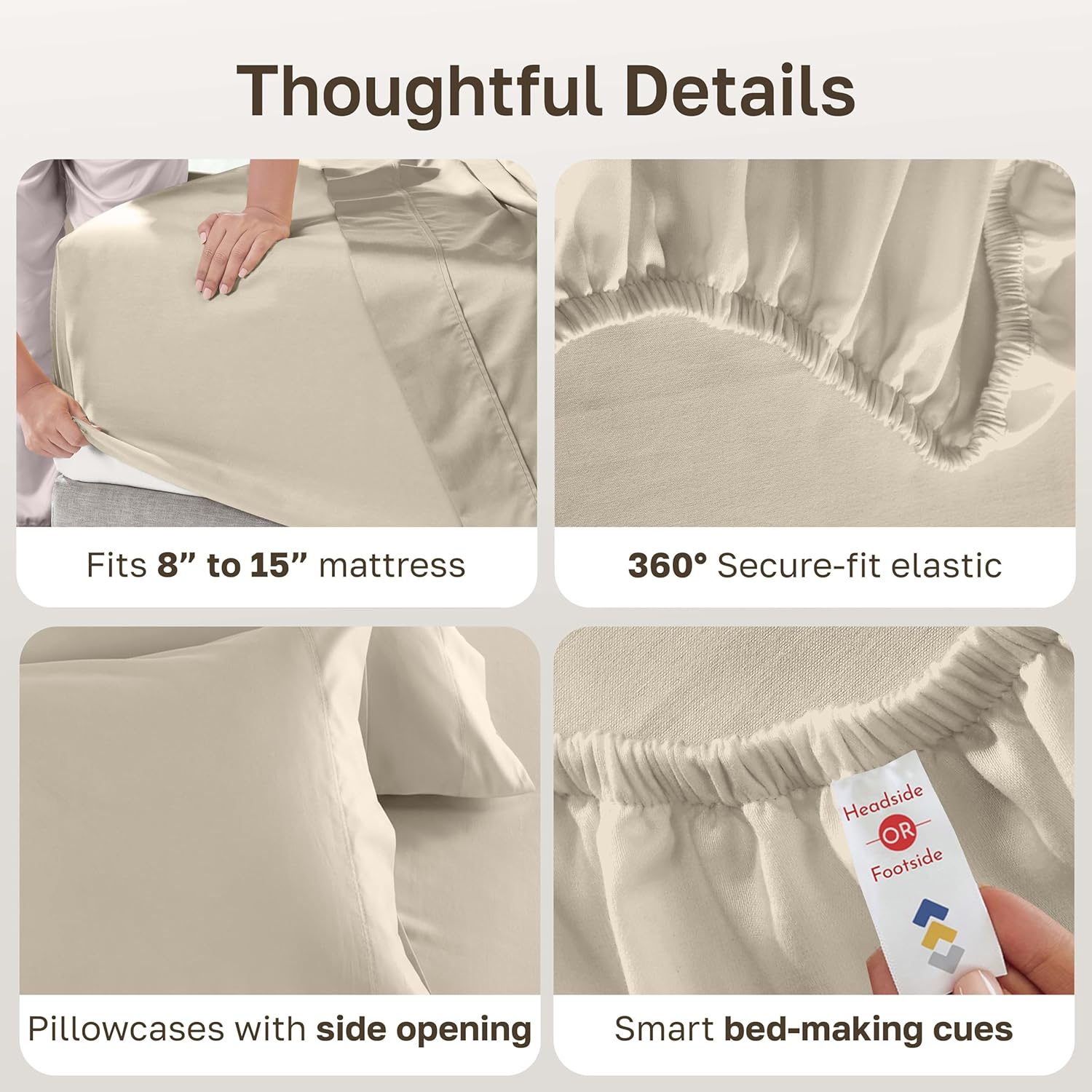 California Design Den Split King Sheets Sets for Adjustable Bed - 600 Thread Count Sateen, 100% Cotton Sheet & Pillowcase Sets, Deep Pockets, Soft and Durable Bedding - Beige