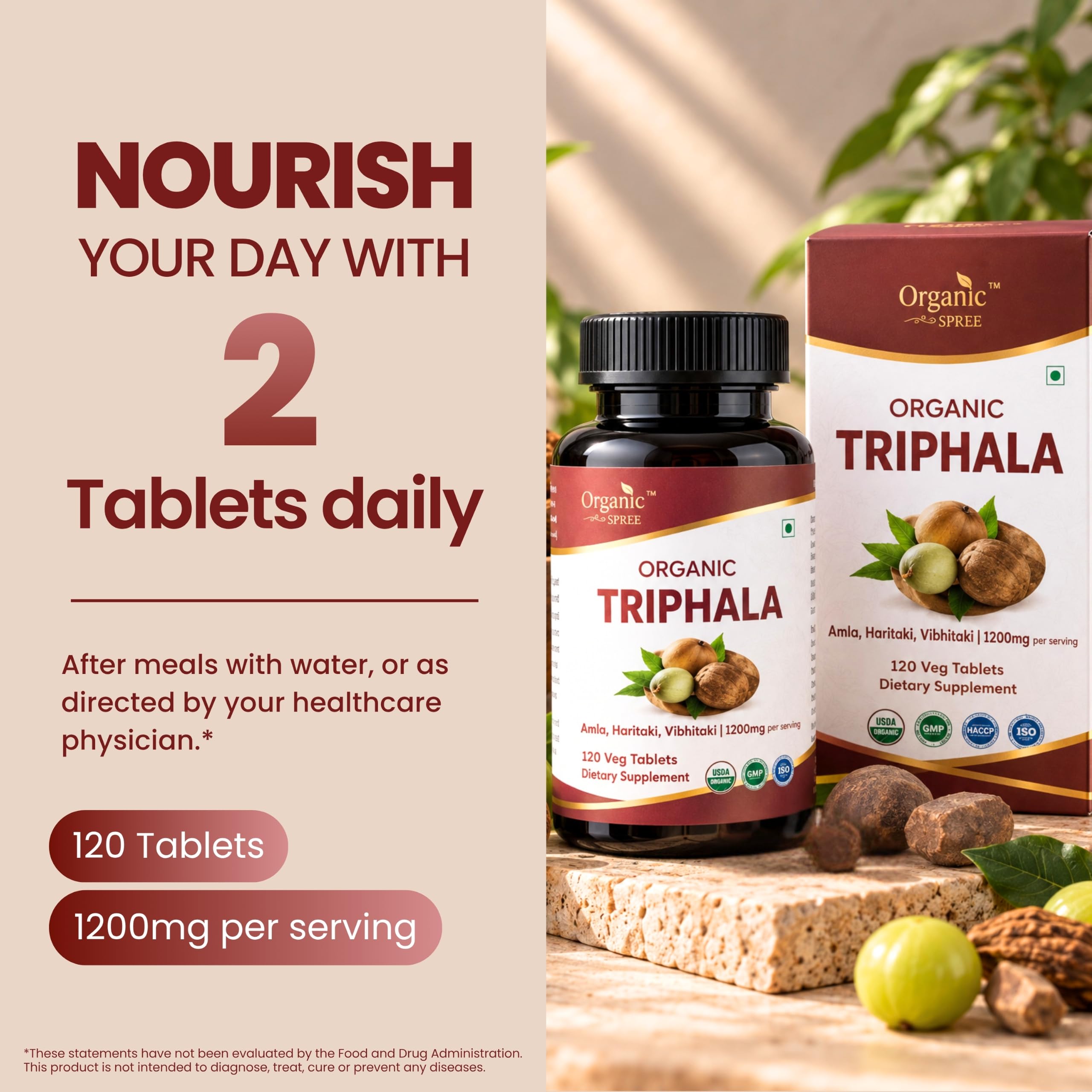 ORGANIC SPREE Triphala 120 Tablets - Supports Digestion, Occasional Bloating & Colon Cleanse* - Amla, Haritaki & Bibhitaki - 60 Days Supply - USDA Organic, GMP, HACCP Certified — Amazon image 8