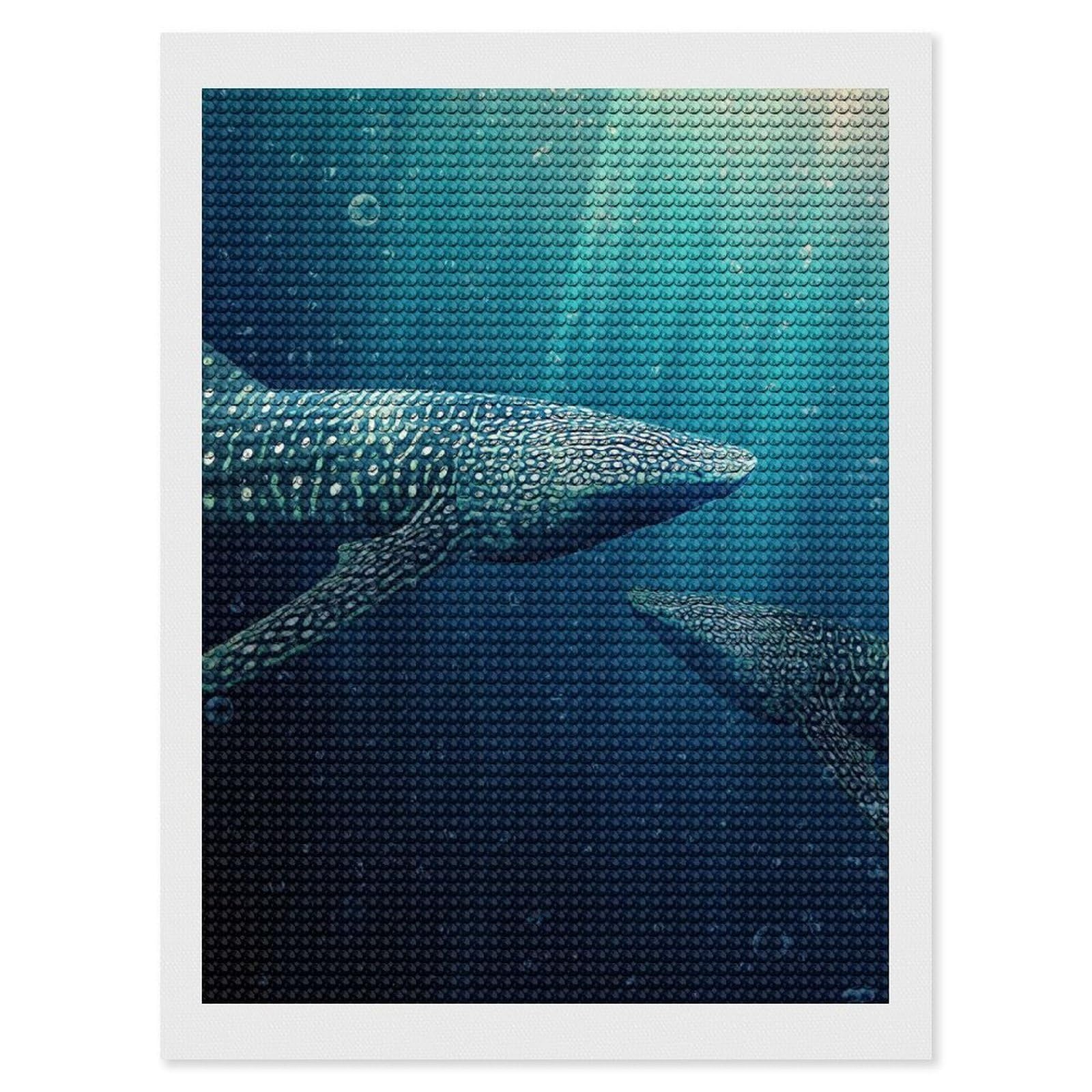Junmoney Whale Sharks DIY Diamond Art Canvas Kit 12"x16", Relaxing DIY, Sparkling Crystal Beads, Vintage Style Decor, Holiday Gift Idea