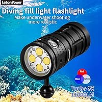 Vista 9 de Luz de buceo Turbo SX, 11000 lúmenes, luz de video subacuática de 328.1 ft, linterna de buceo, luz de buceo, linterna impermeable con para deportes