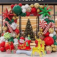 Vista 1 de Kit de guirnalda de globos de Navidad en forma de arco con globos rojos, blancos, verdes y dorados, globos de confeti, caramelo, bastón de caramelo