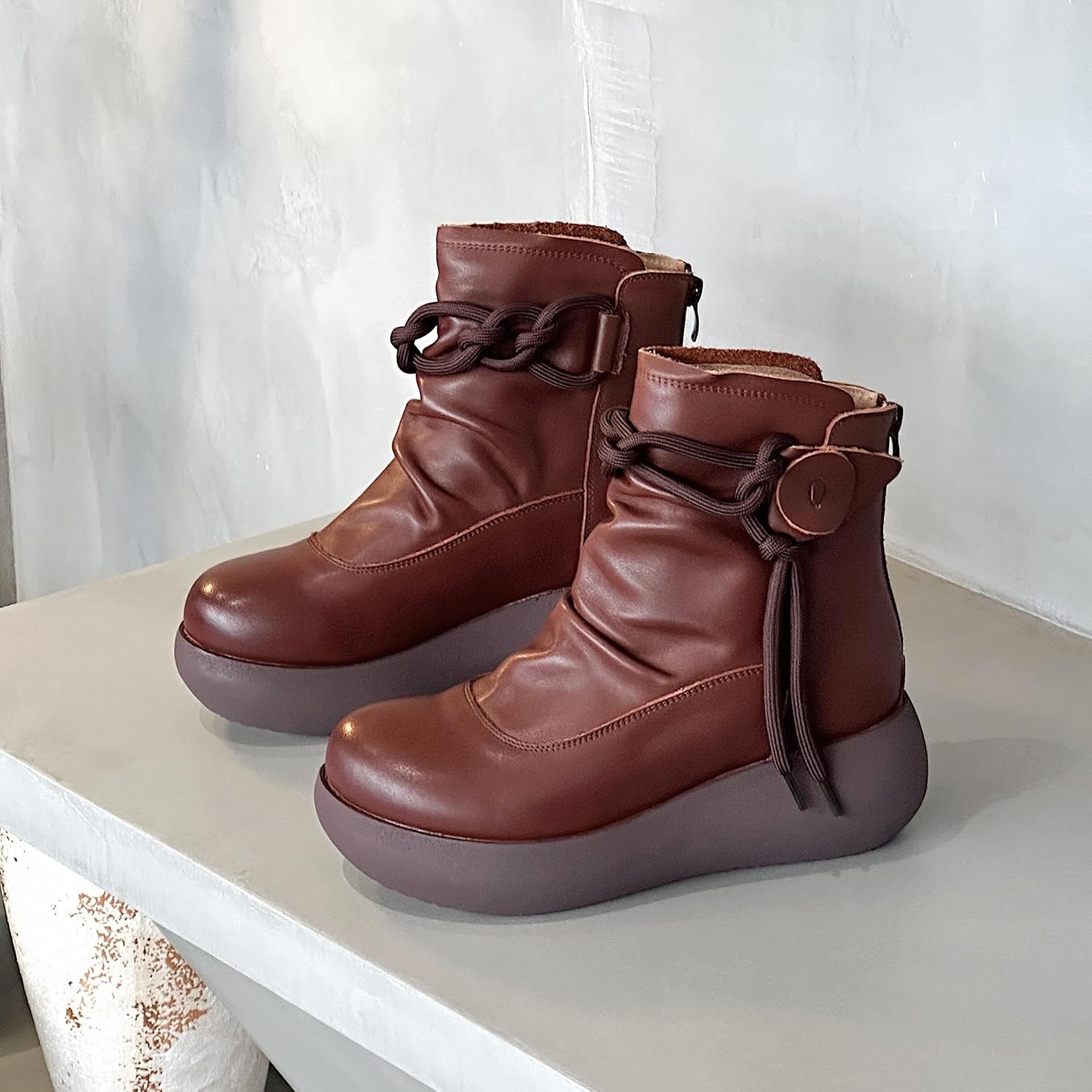 Women High Top Ankle Boots Platform Leather Boots for Women - Image 8
