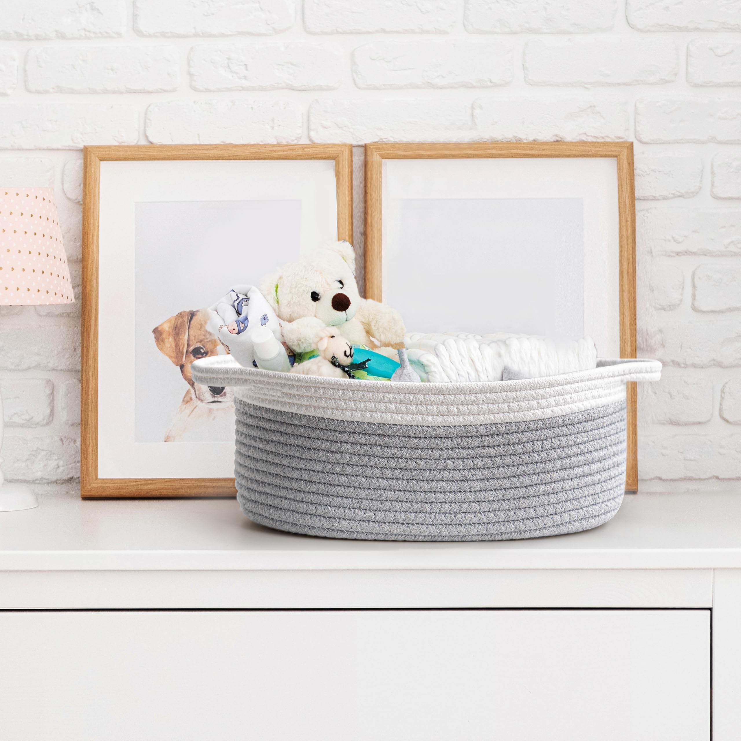 TIMEYARD Cesto portaoggetti in cotone intrecciato, 30 x 20 x 12 cm, grigio | Piccolo cestino per asciugamani, prodotti da toeletta e accessori. Perfetto per bagni e scaffali