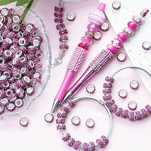 Vista 56 de 200 cuentas europeas de agujero grande – Mixcolor Lampwork Rhinestone Craft Beads para bricolaje pulseras joyería fabricación